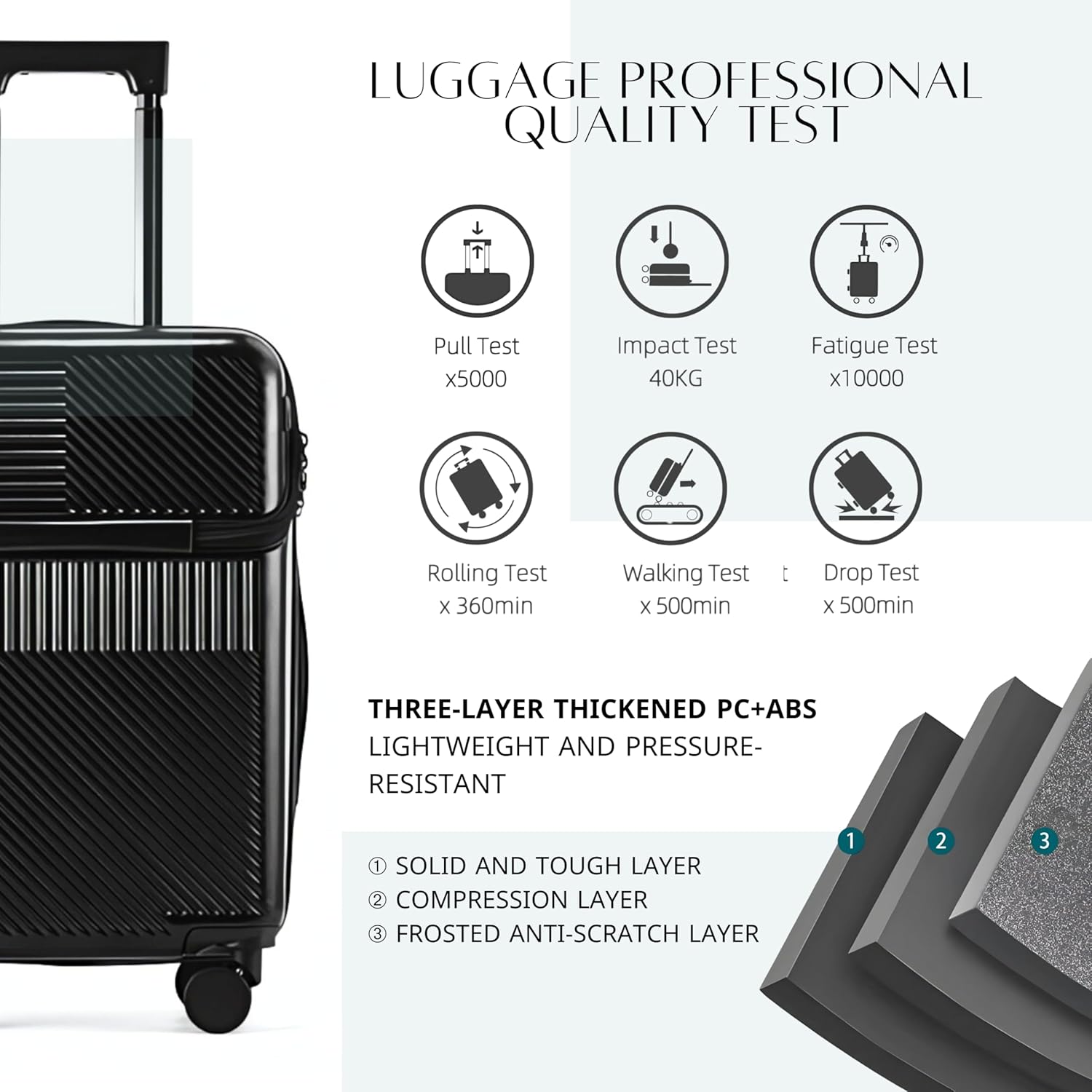 TERE 20" Carry On Luggage Travel Trolley Bag Suitcase with Front Open Laptop Compartment, USB Port Charging, Cup Holder, Silent Wheels, Hook (Grey)