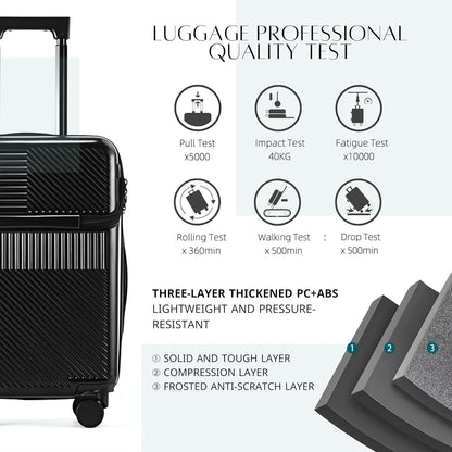 TERE 20" Carry On Luggage Travel Trolley Bag Suitcase with Front Open Laptop Compartment, USB Port Charging, Cup Holder, Silent Wheels, Hook (Grey)