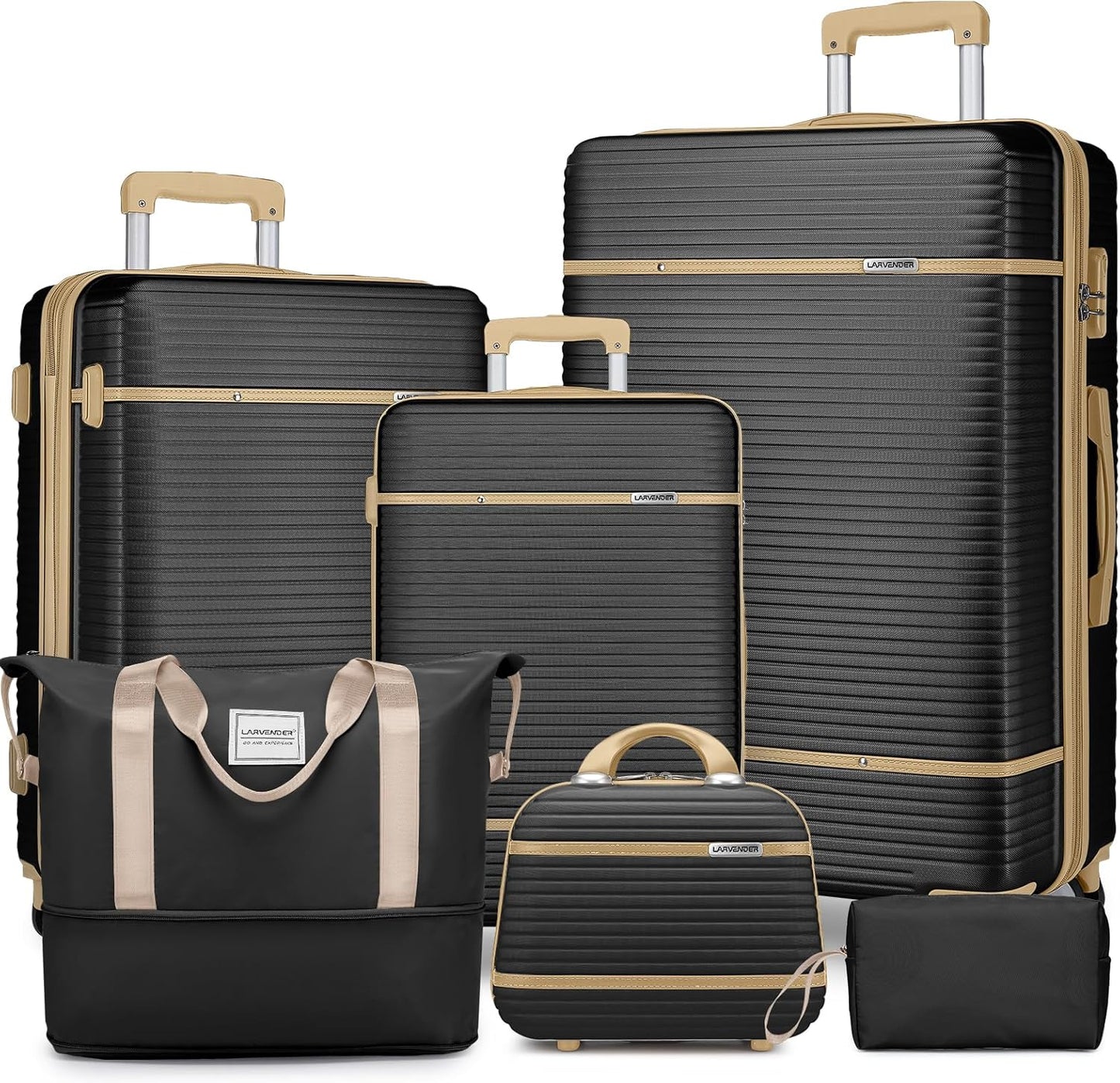 LARVENDER | Premium 6-Piece Luggage Set – Durable & Expandable Complete Travel Collection - Black