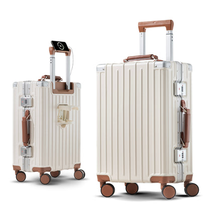 حقيبة سفر محمولة من تيري® مقاس 20 بوصة بإطار من الألومنيوم، بدون سحاب، حامل أكواب، منفذ شحن USB، عجلات صامتة خفيفة الوزن، حقيبة مقصورة Amby2 (أسود وموكا، 20 بوصة)