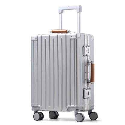 حقيبة سفر TERE® المحمولة مقاس 20 بوصة بإطار من الألومنيوم، بدون سحاب، حامل أكواب، منفذ USB للشحن، حامل هاتف، خفيفة الوزن، عجلات صامتة، حقيبة مقصورة Amby3 (مقبض بني، 20 بوصة).