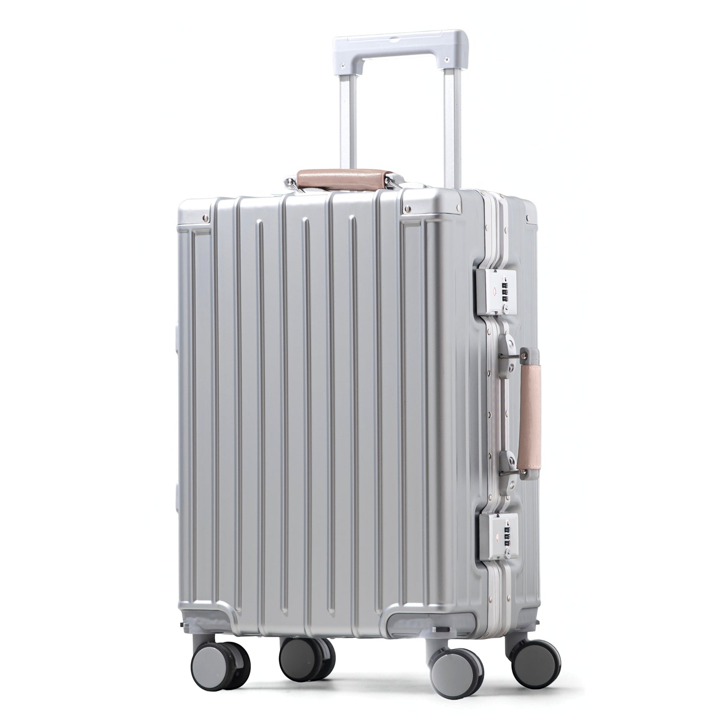 Amby 3.0 | Carry On 20" Bag with Aluminium Frame Zipperless, Cup Holder, USB Port, Lightweight - Light Pink Handle