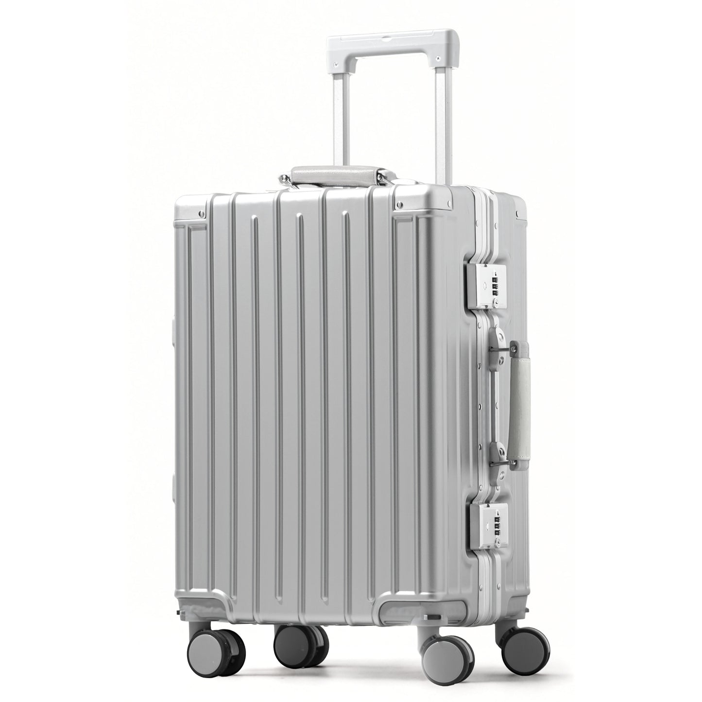 Amby 3.0 | Carry On 20" Bag with Aluminium Frame Zipperless, Cup Holder, USB Port, Lightweight - Silver Handle