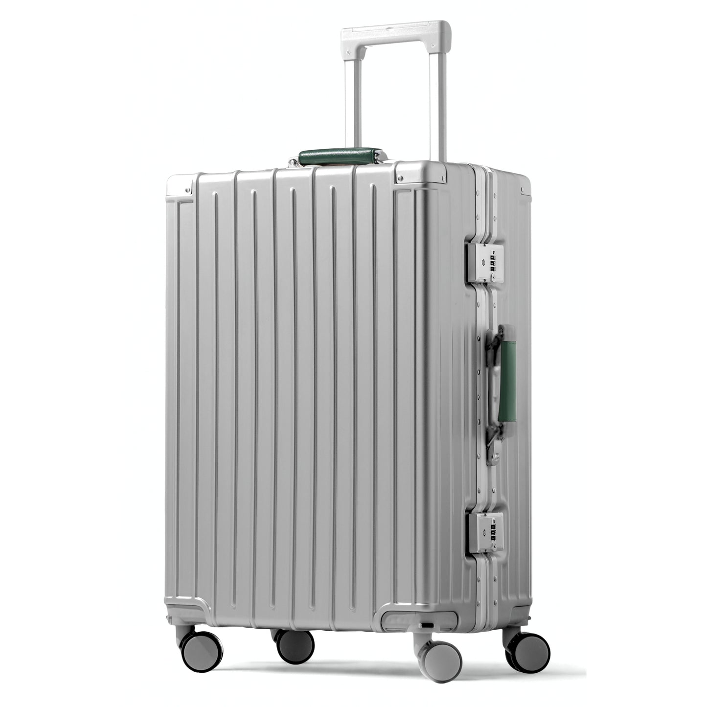 Amby 3.0 | Check In 24" Bag with Aluminium Frame Zipperless, Cup Holder, USB Port, Lightweight - Forest Green Handle