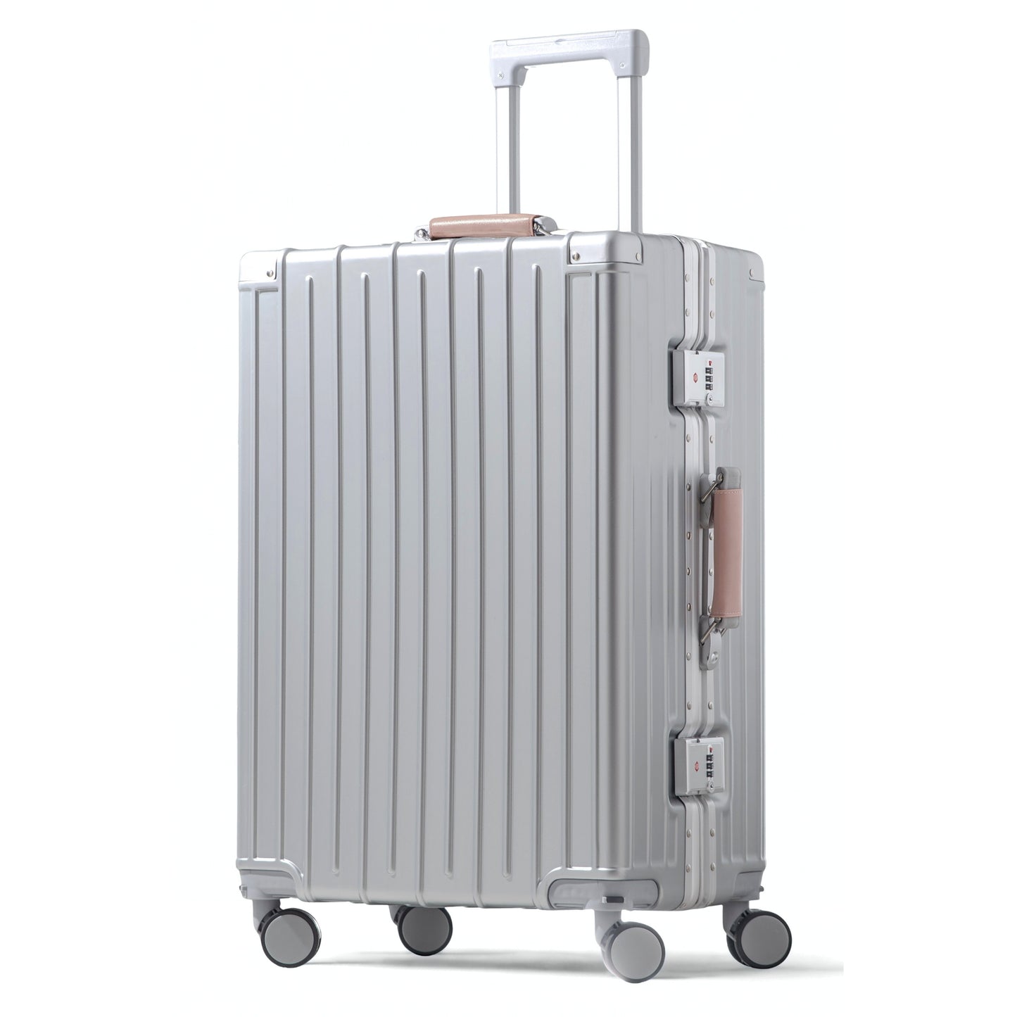 Amby 3.0 | Check In 24" Bag with Aluminium Frame Zipperless, Cup Holder, USB Port, Lightweight - Light Pink Handle