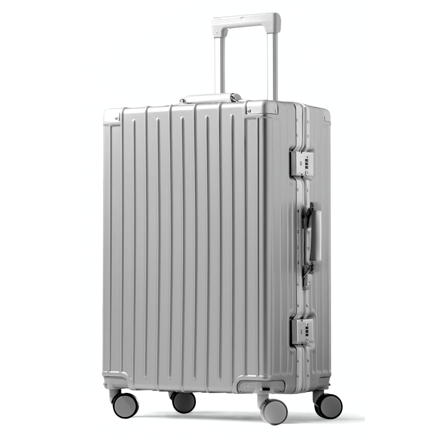 Amby 3.0 | Check In 24" Bag with Aluminium Frame Zipperless, Cup Holder, USB Port, Lightweight - Silver Handle