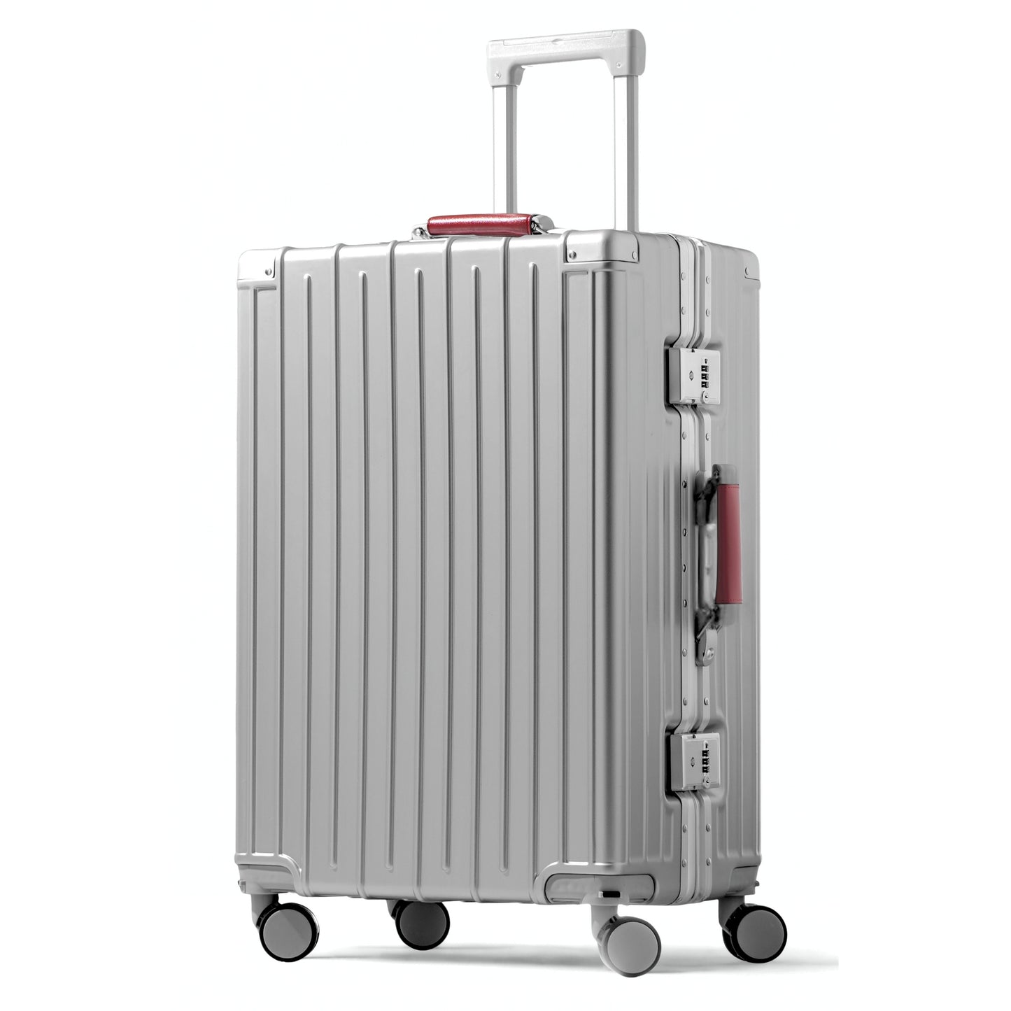 Amby 3.0 | Check In 24" Bag with Aluminium Frame Zipperless, Cup Holder, USB Port, Lightweight - Burgundy Handle