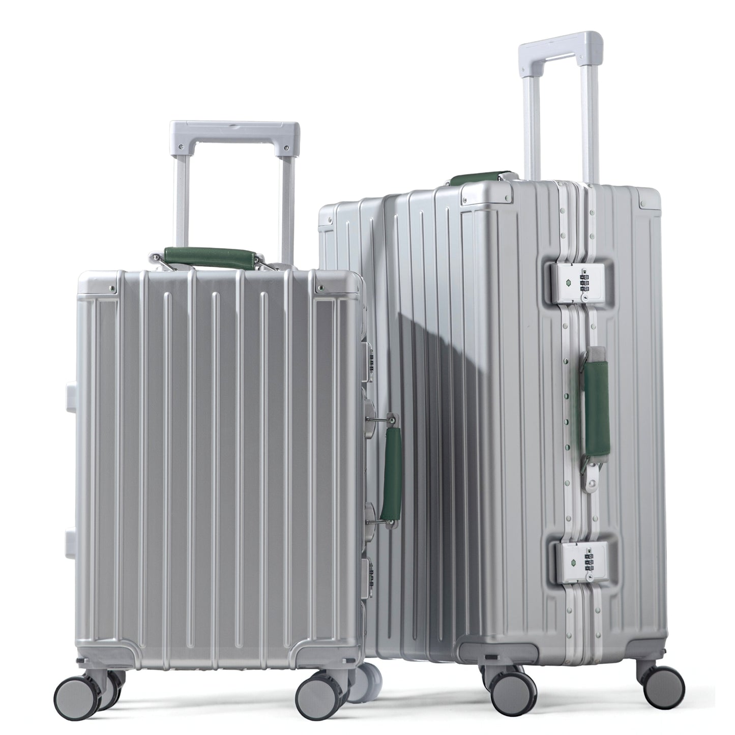 Amby 3.0 | Luggage Set 20"/24" Carry On & Check In with Aluminium Frame Zipperless, Cup Holder, USB Port, Lightweight - Black Handle