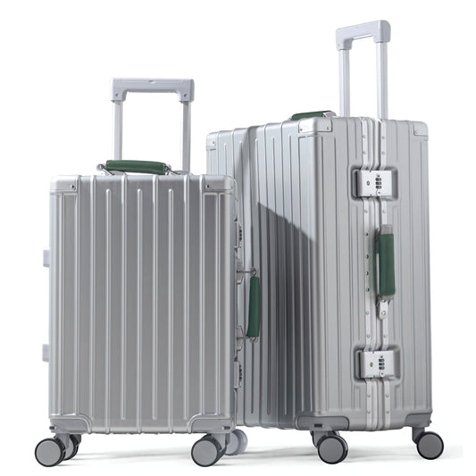 أمبي 3.0 | طقم حقائب سفر 20/24 انش، حقيبة يد وحقيبة سفر مسجلة، بإطار من الألومنيوم، بدون سحاب، حامل أكواب، منفذ USB، خفيفة الوزن - مقبض أسود