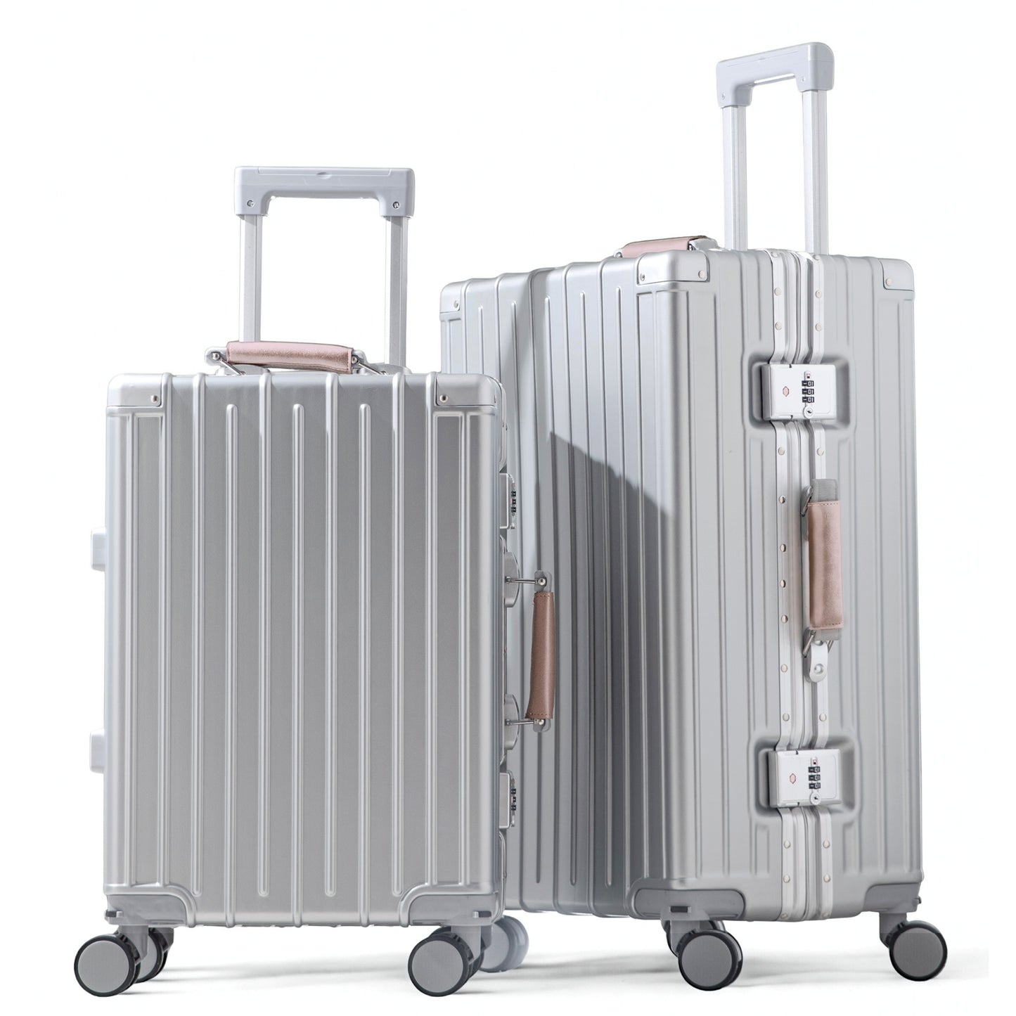 Amby 3.0 | Luggage Set 20"/24" Carry On & Check In with Aluminium Frame Zipperless, Cup Holder, USB Port, Lightweight - Light Pink Handle