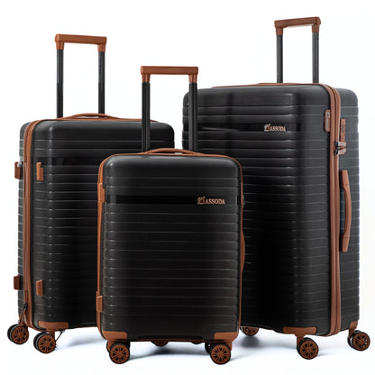 ASSODA | 3-Piece Luggage Set – 20” / 24” / 28” Stylish Carry-On & Check-In, Lightweight & Durable - Black