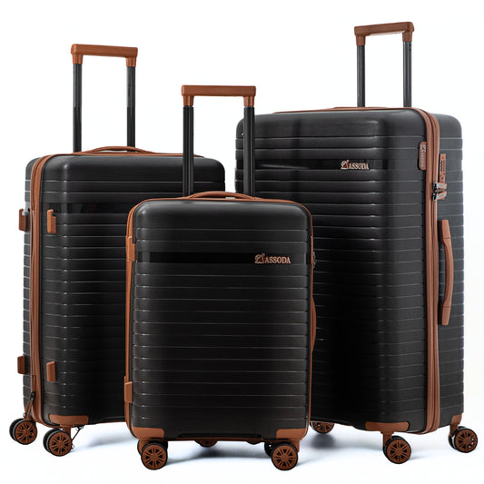 ASSODA | 3-Piece Luggage Set – 20” / 24” / 28” Stylish Carry-On & Check-In, Lightweight & Durable - Black