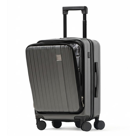 Dep 3.0 | حقيبة سفر مقاس 20 انش مزودة بجيب أمامي للابتوب، ومقبض عريض، وقابلة للتوسيع، ومنافذ USB - رمادي داكن