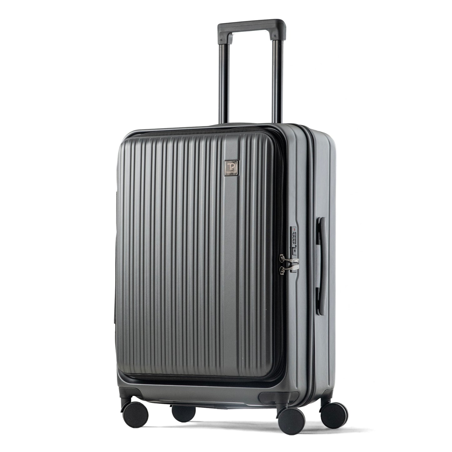 حقيبة سفر محمولة مقاس 20 بوصة مع حجرة أمامية مفتوحة للكمبيوتر المحمول وعجلات صامتة ومساحة تخزين واسعة ومنفذ USB للشحن (رمادي داكن، 20 بوصة) 