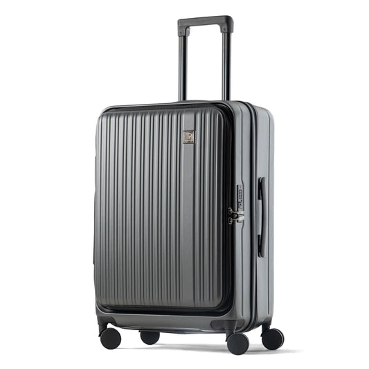 حقيبة سفر محمولة مقاس 20 بوصة مع حجرة أمامية مفتوحة للكمبيوتر المحمول وعجلات صامتة ومساحة تخزين واسعة ومنفذ USB للشحن (رمادي داكن، 20 بوصة) 