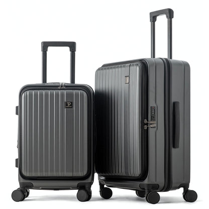 حقيبة سفر محمولة مقاس 20 بوصة مع حجرة أمامية مفتوحة للكمبيوتر المحمول وعجلات صامتة ومساحة تخزين واسعة ومنفذ USB للشحن (رمادي داكن، 20 بوصة) 