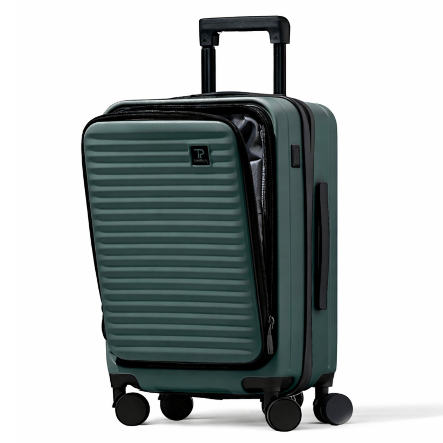 Dep 4.0 | Carry On 20" Bag with Front Open Laptop Compartment, Wide Handle, Expandable, USB Ports - Dark Green