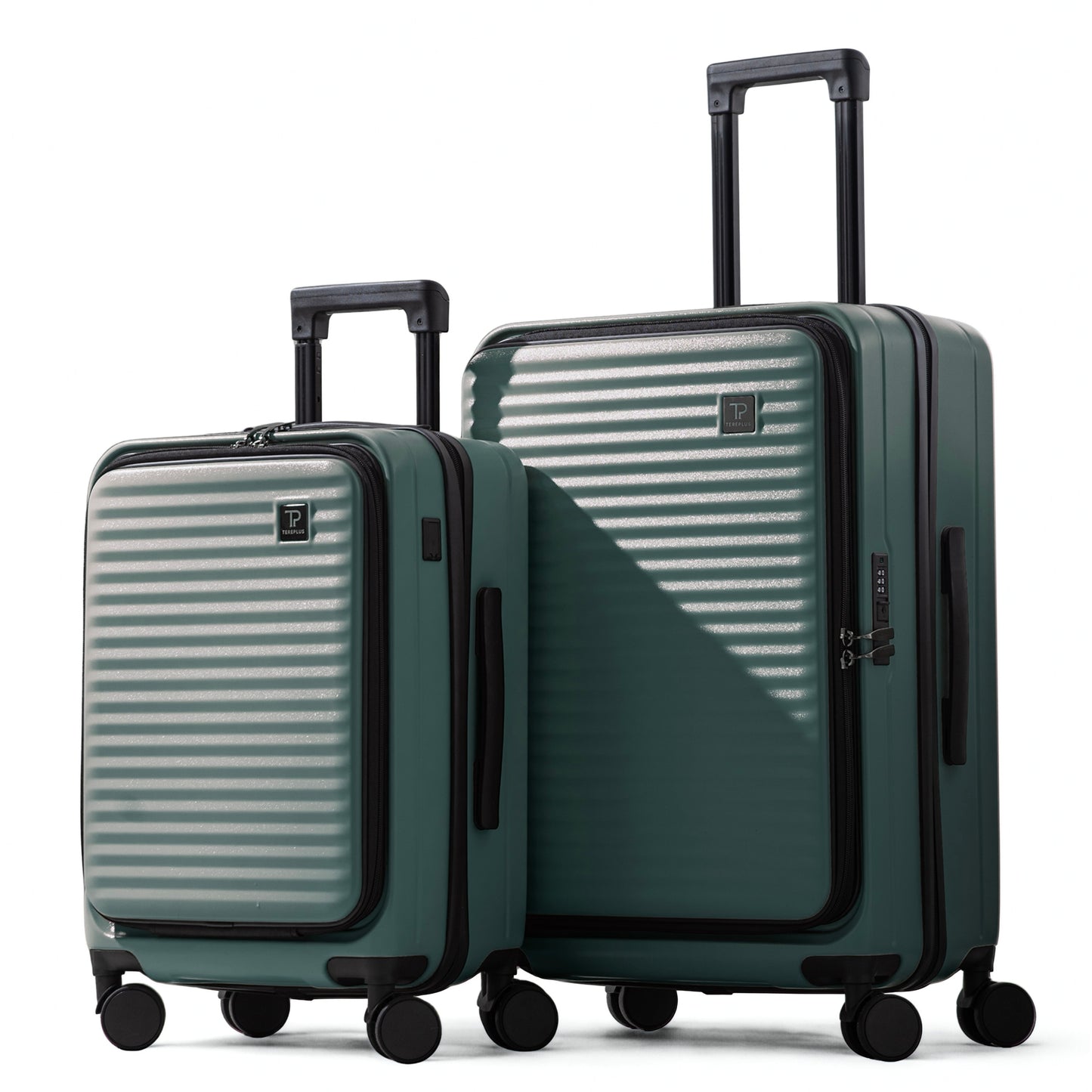 Dep 4.0 | Luggage Set 20"/24" Carry On & Check In with Front Open Laptop Compartment, Wide Handle, Expandable, USB Ports - Dark Green