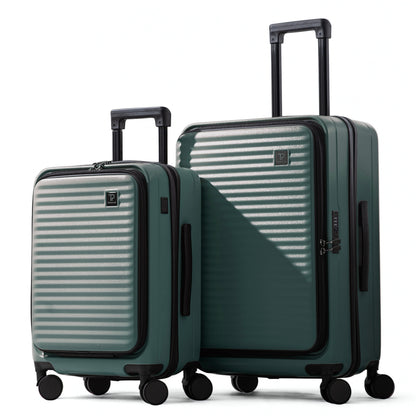 Dep 4.0 | Luggage Set 20"/24" Carry On & Check In with Front Open Laptop Compartment, Wide Handle, Expandable, USB Ports - Dark Green