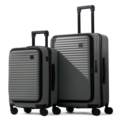 Dep 4.0 | Luggage Set 20"/24" Carry On & Check In with Front Open Laptop Compartment, Wide Handle, Expandable, USB Ports - Dark Grey