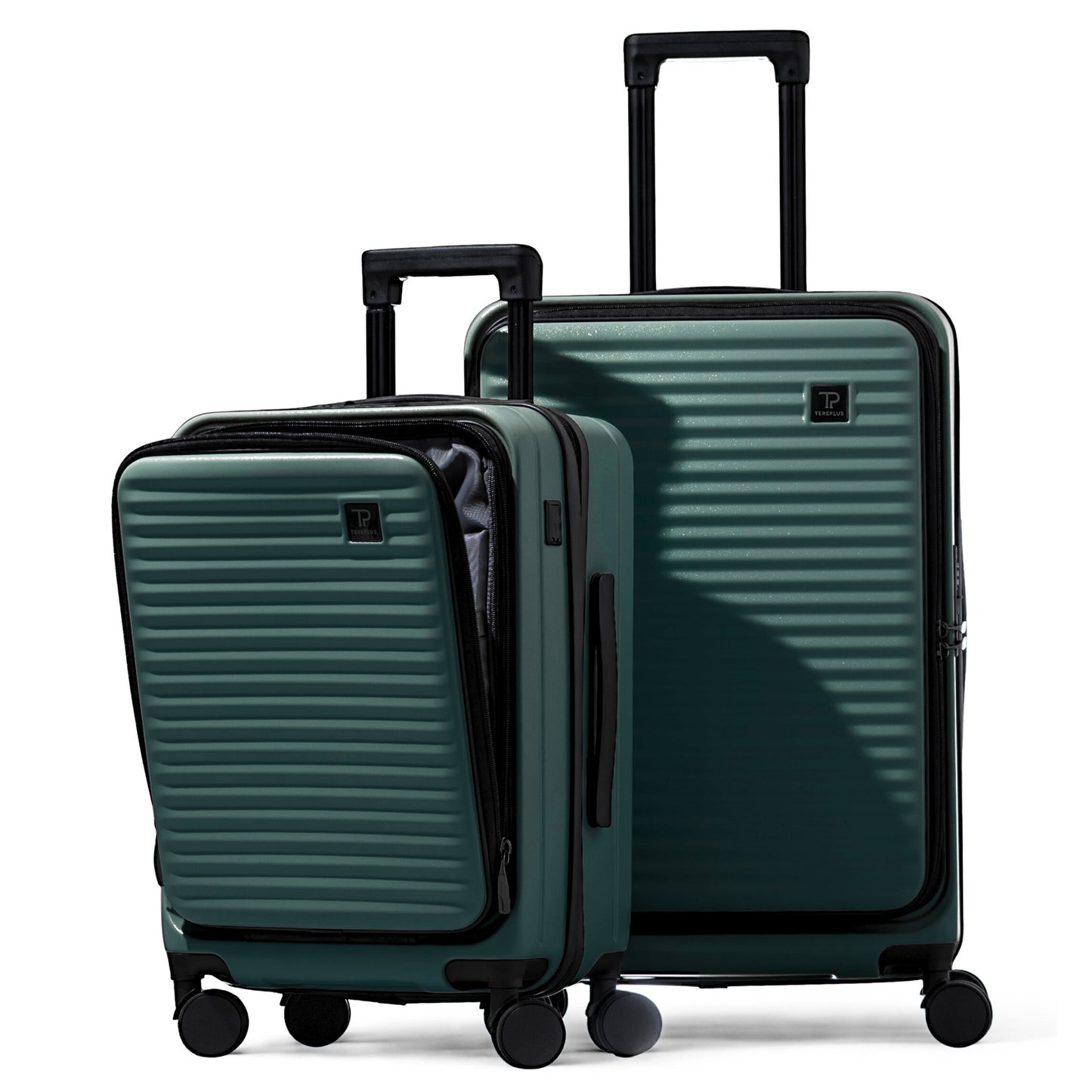 Dep 4.0 | Luggage Set 20"/24" Carry On & Check In with Front Open Laptop Compartment, Wide Handle, Expandable, USB Ports - Dark Green