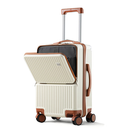 EVA 2.0 | Check In 24" Bag with Front Open, USB Port, Silent Wheels, Hook - White & Mocha