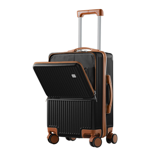 EVA 2.0 | Check In 24" Bag with Front Open, USB Port, Silent Wheels, Hook - Black & Mocha