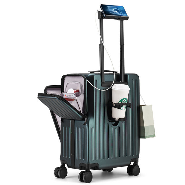 PKTS | Carry On Luggage - Lightweight, USB Charging, Front Pocket & Cup Holder - Pink