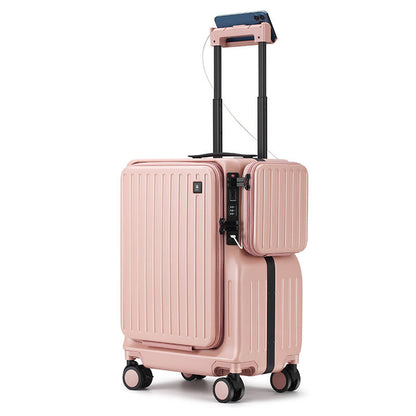 PKTS | Carry On Luggage - Lightweight, USB Charging, Front Pocket & Cup Holder - Pink