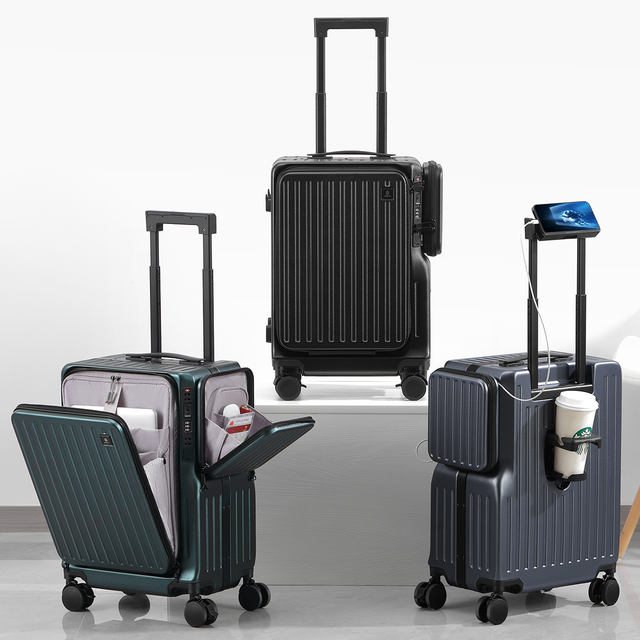 PKTS | Carry On Luggage - Lightweight, USB Charging, Front Pocket & Cup Holder - Pink