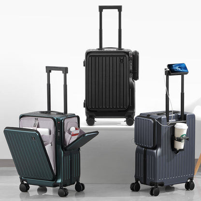 PKTS | Carry On Luggage - Lightweight, USB Charging, Front Pocket & Cup Holder - Pink