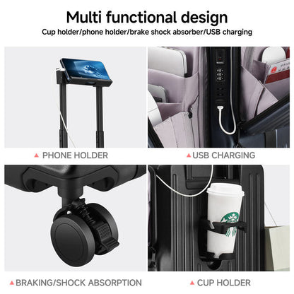 PKTS | Carry On Luggage - Lightweight, USB Charging, Front Pocket & Cup Holder - Pink