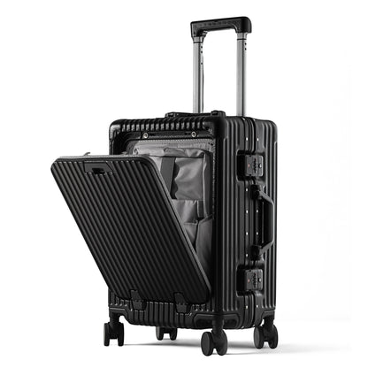 KEYA | Carry On 20" Luggage with Front Open Laptop Compartment, Aluminium Frame Zipperless Wide Handle, USB Ports - Black