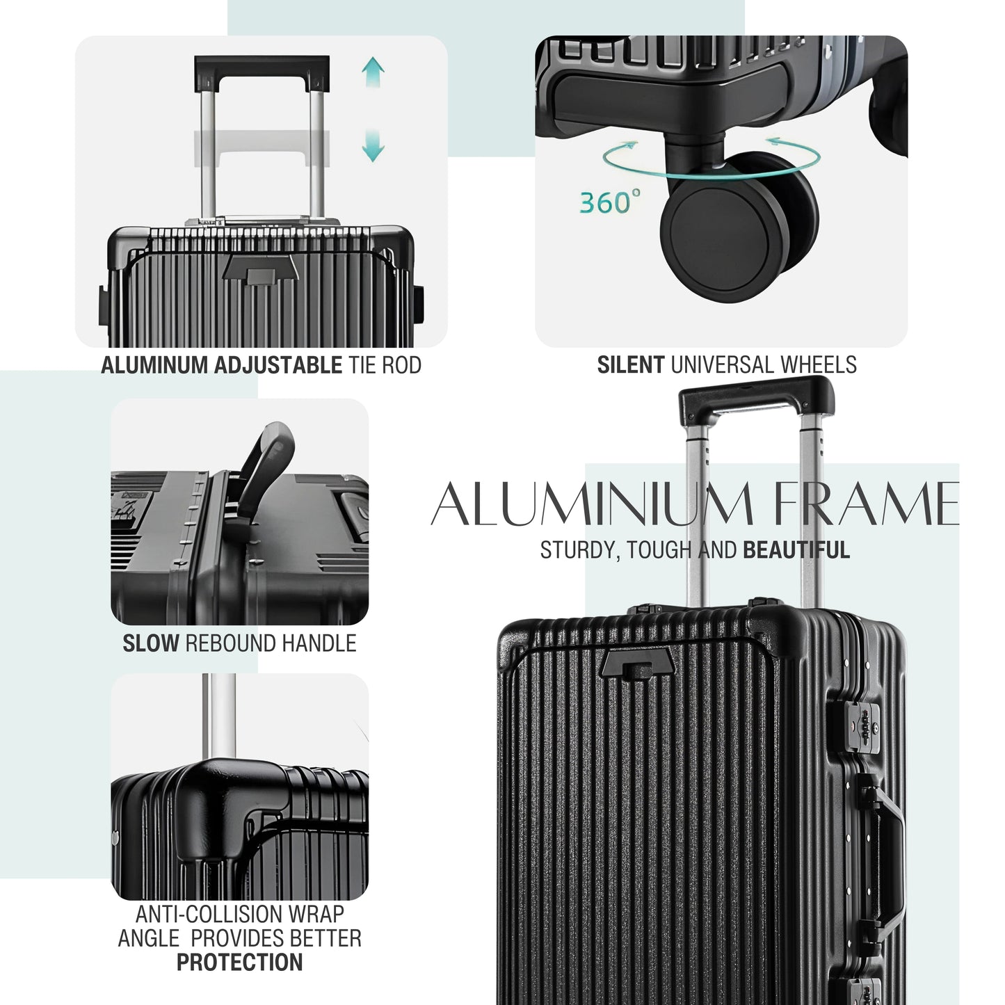 KEYA | Carry On 20" Luggage with Front Open Laptop Compartment, Aluminium Frame Zipperless Wide Handle, USB Ports - Black