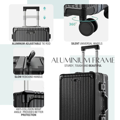 KEYA | Carry On 20" Luggage with Front Open Laptop Compartment, Aluminium Frame Zipperless Wide Handle, USB Ports - Black