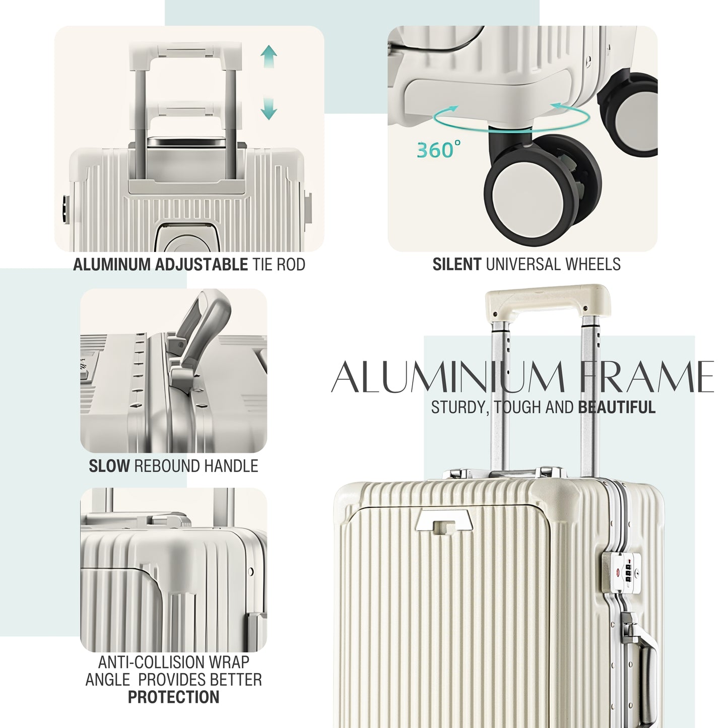 KEYA | Carry On 20" Luggage with Front Open Laptop Compartment, Aluminium Frame Zipperless Wide Handle, USB Ports - Black