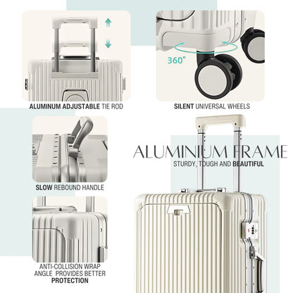 KEYA | Carry On 20" Luggage with Front Open Laptop Compartment, Aluminium Frame Zipperless Wide Handle, USB Ports - Black