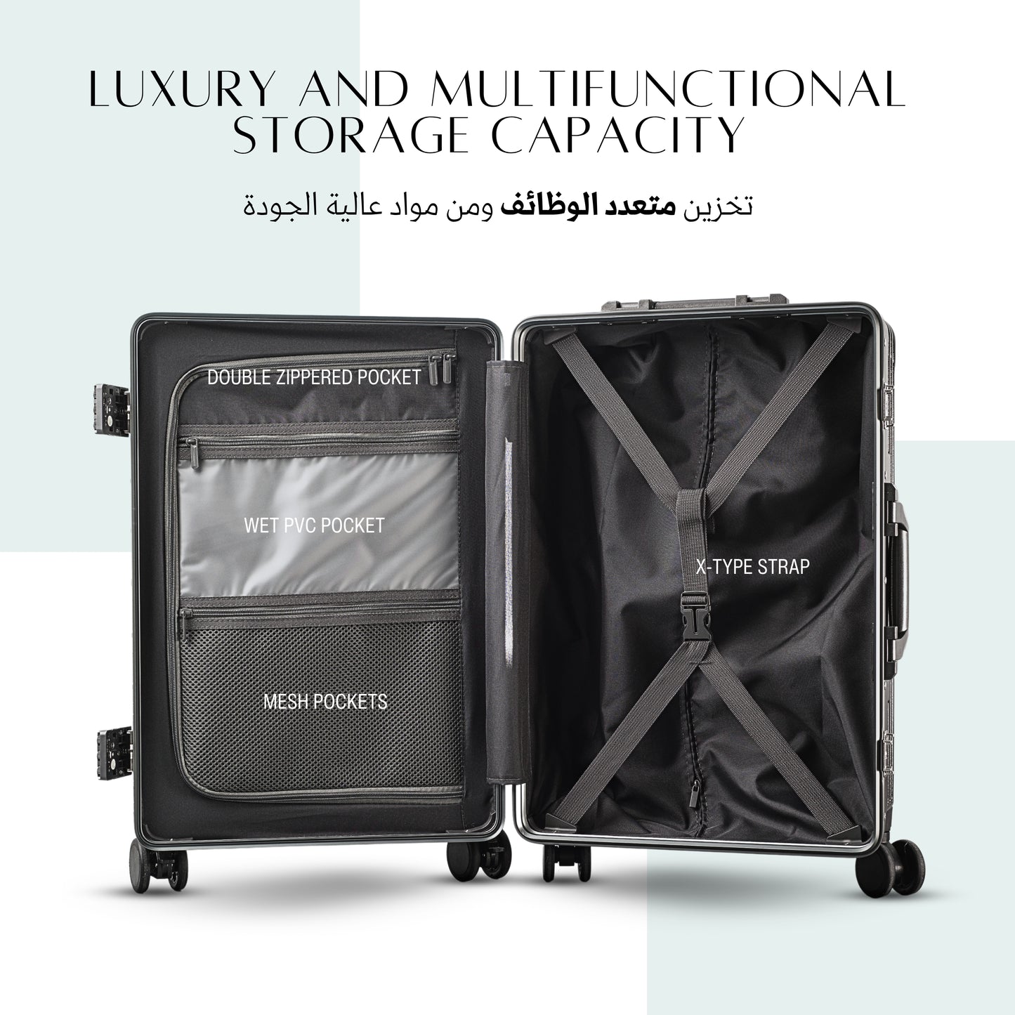 KEYA | Carry On 20" Luggage with Front Open Laptop Compartment, Aluminium Frame Zipperless Wide Handle, USB Ports - Black