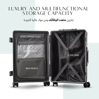 KEYA | Carry On 20" Luggage with Front Open Laptop Compartment, Aluminium Frame Zipperless Wide Handle, USB Ports - Black