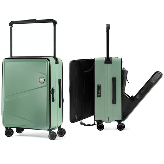MINNAL | Carry on 20" Luggage with Dual Opening Design, Laptop Pocket, Wide Handle, USB Port - Green