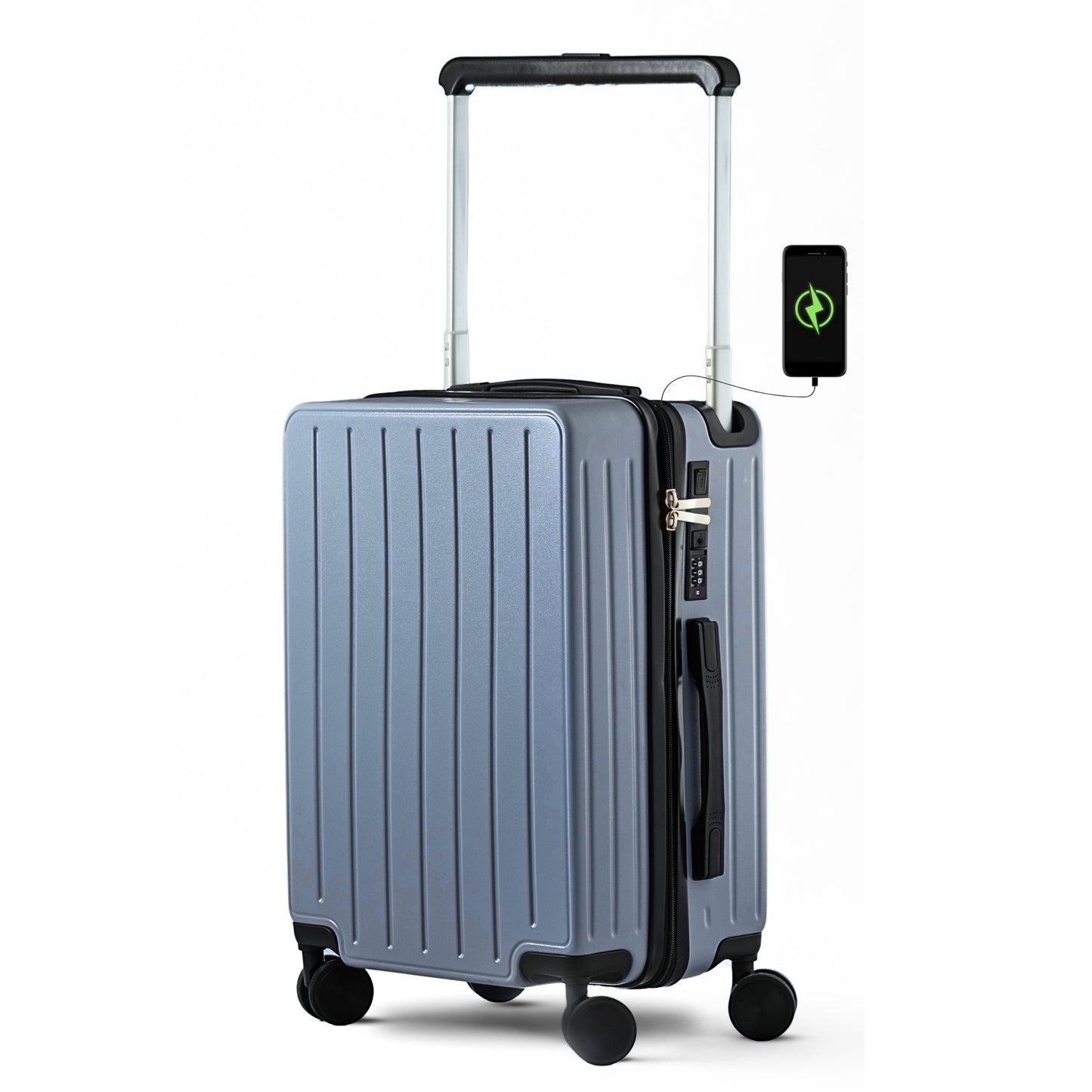 VADA 3.0 | Carry On 20" Bag with Wide Handle, Cup Holder, USB Port - Cloudy Blue