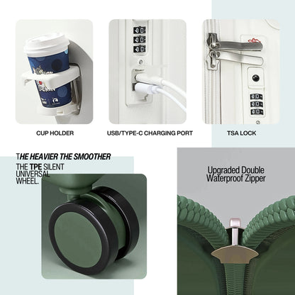 حقيبة سفر محمولة من TERE® بمقبض عريض وحامل أكواب وعجلات صامتة ومنفذ شحن USB وحقيبة مقصورة 20 بوصة Jx (أصفر، 26 بوصة)