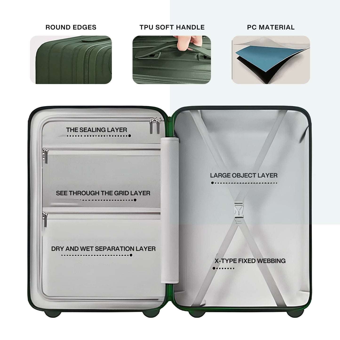 حقيبة سفر محمولة من TERE® بمقبض عريض وحامل أكواب وعجلات صامتة ومنفذ شحن USB وحقيبة مقصورة 20 بوصة Jx (أصفر، 26 بوصة)