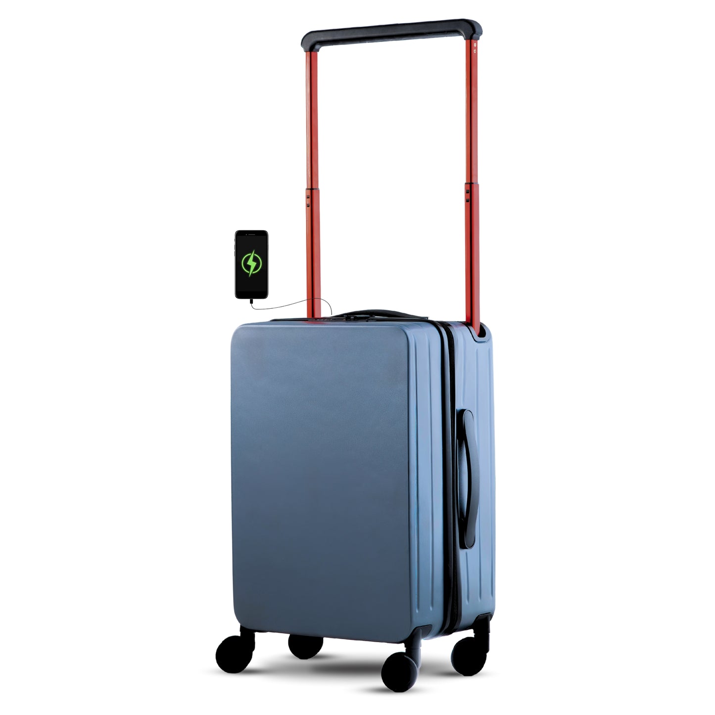VADA X | Carry On 20" Bag with Wide Handle, Cup Holder, USB Port - Steel Blue