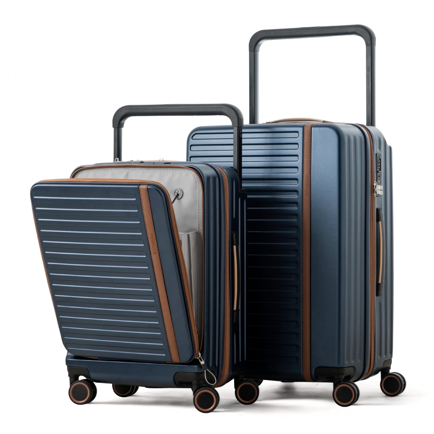 Pantom | Luggage Set 20"/24" Carry-On & Check In with Front Open Laptop Compartment, Wide Handle, Expandable, USB Ports - Navy